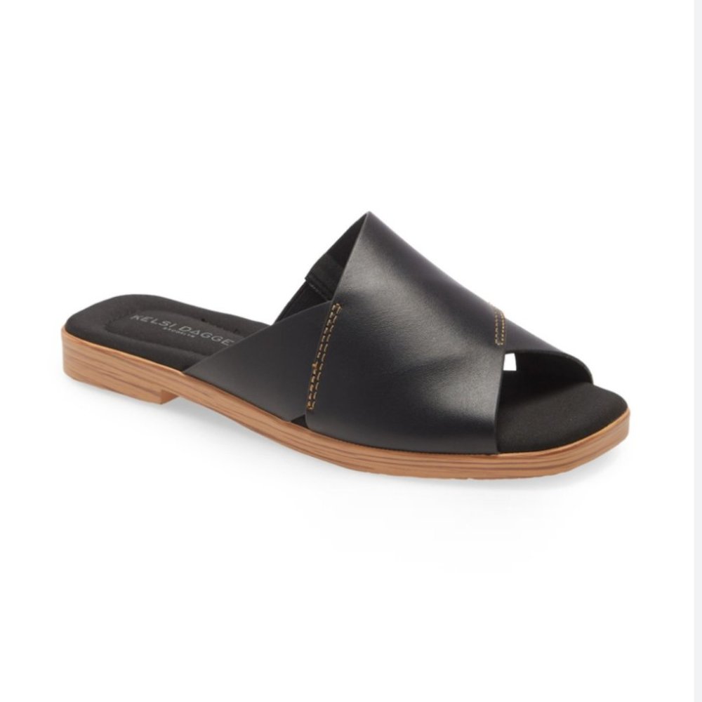 LIKE NEW: KELSI DAGGER BROOKLYN Women's Halsey Black Leather Slide (7.5)